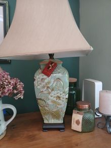 large irish pottery yard table lamp green and cream tones