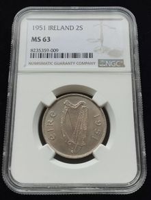 Ireland 1951 | Florin | Irish 2 Shillings | Salmon | KM.15a | MS63