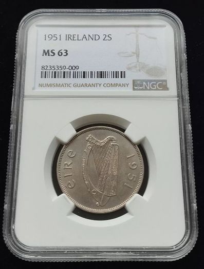 Ireland 1951 | Florin | Irish 2 Shillings | Salmon | KM.15a | MS63