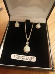 Sterling silver opal earrings and pendant set