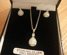 Sterling silver opal earrings and pendant set