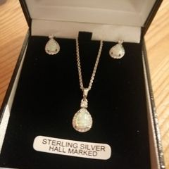 Sterling silver opal earrings and pendant set