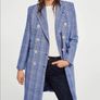 Mango Blue White Checked Plaid Double Breasted Blazer Coat Overcoat Size S Image 3