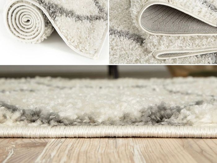 Modern Moroccan Design Rugs for Living Room, Bedroom, Hallway, 3 cm Thick Area Rugs, Diamond Ivory/Grey, 80x150cm (FREE POSTAGE)
