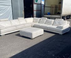Large L Shape White Leather Sofa