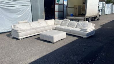 Large L Shape White Leather Sofa