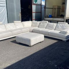 Large L Shape White Leather Sofa