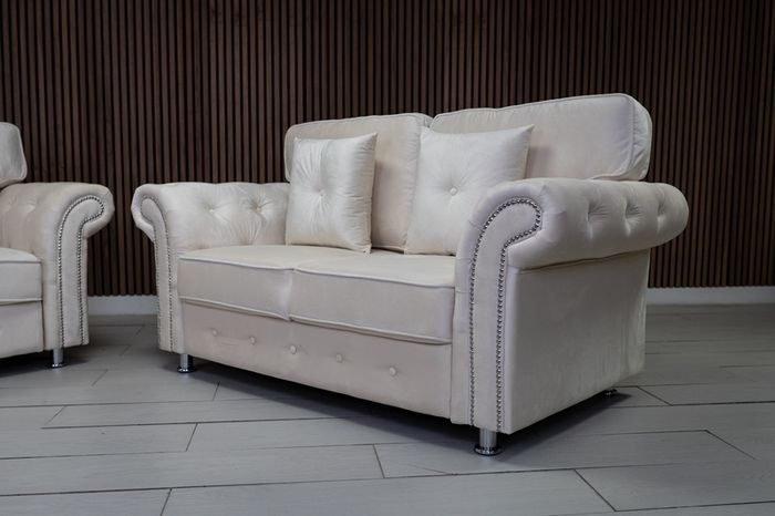 Olympia Cream Fullback Plush Velvet Fabric Sofa Set