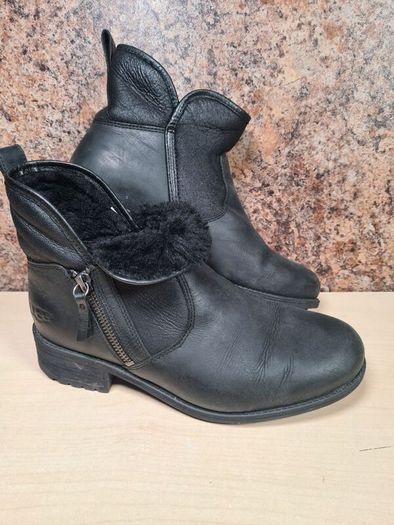 Womens Ugg Lavelle Ankle Boots Black Leather  Wool Lined Size Uk 5 Eu 38