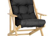 Folding and Reclining Wooden Lounge Chair Comfortable Relaxation Chair with Thick Tufted Cushion