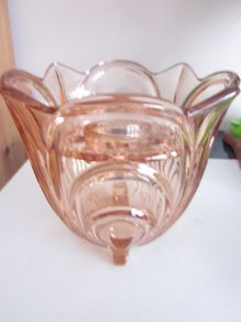 Vintage Deco Czech Pink Glass Large Footed Vase c.1930