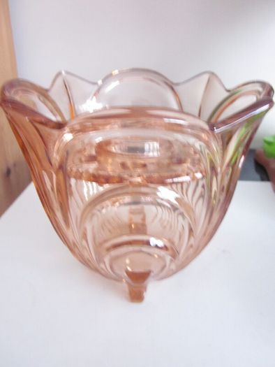 Vintage Deco Czech Pink Glass Large Footed Vase c.1930