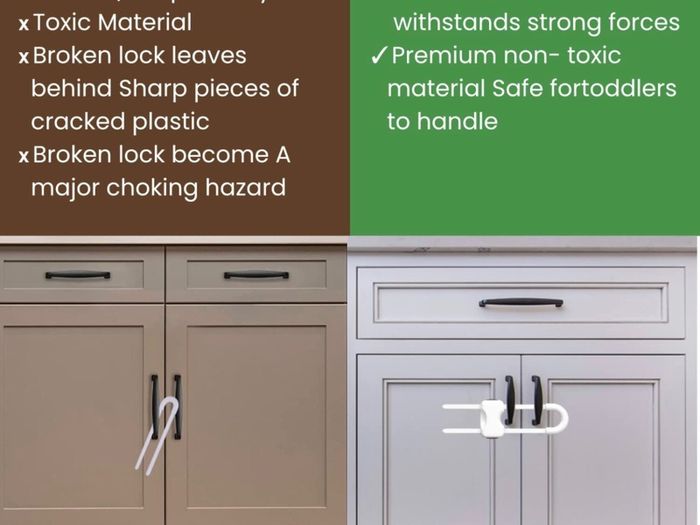 Cupboard Locks for Children & Baby Proofing for Both Cabinet Knobs and Cabinet Handles (6 Packs). U Shape Easy Slide Baby Drawer Safety Lock to Keep Your Child Safe