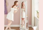 Rotating Mirror with Jewellery Cabinet  Standing Full-Length Mirror & Storage Organiser