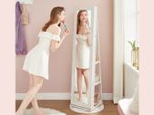 Rotating Mirror with Jewellery Cabinet  Standing Full-Length Mirror & Storage Organiser