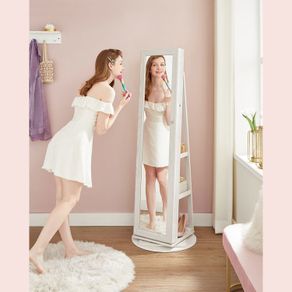 Rotating Mirror with Jewellery Cabinet  Standing Full-Length Mirror & Storage Organiser
