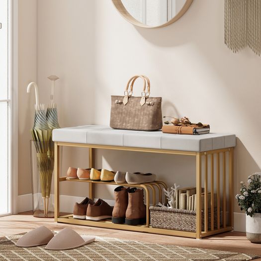 Velvet Bench and Shoe Storage