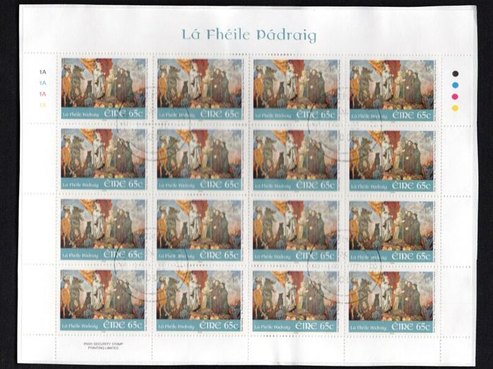 2006 Ireland St Patrick Day Commemorative Stamp Sheetlet Plate 1A1A1A1A Fine Used with Dublin cancel of 16th February 2006 (First day of issue)