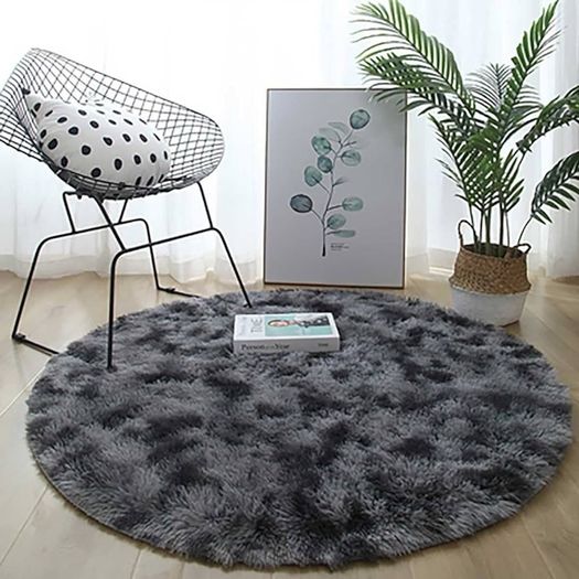 FREE SHIPPING Round Rugs for Bedrooms Fluffy Living Room Circle Area Rug Soft Shaggy Carpet for Kids Room Floor Mat (Black grey, 80cm)