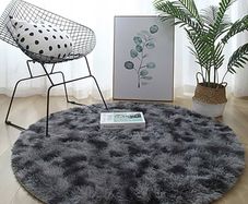 FREE SHIPPING Round Rugs for Bedrooms Fluffy Living Room Circle Area Rug Soft Shaggy Carpet for Kids Room Floor Mat (Black grey, 80cm)