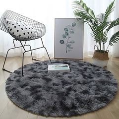 FREE SHIPPING Round Rugs for Bedrooms Fluffy Living Room Circle Area Rug Soft Shaggy Carpet for Kids Room Floor Mat (Black grey, 80cm)