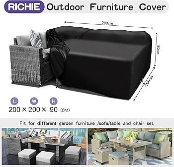 Garden Furniture Covers Waterproof, 420D Oxford Fabric 200x200x90cm Rectangular Garden Table Covers Patio Table Cover Waterproof Anti-UV Rattan Furniture Covers for Furniture Sets