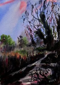 red sky in the morning watercolour