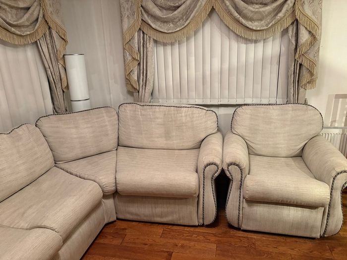 Mobile home couch + arm chair + stored double pull out bed,