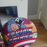 large wooden framed super heroes and villans wall hanging and 2 metal wallhanging discs Image 2