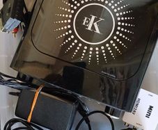 karaoke CD player, microphone, audio cable