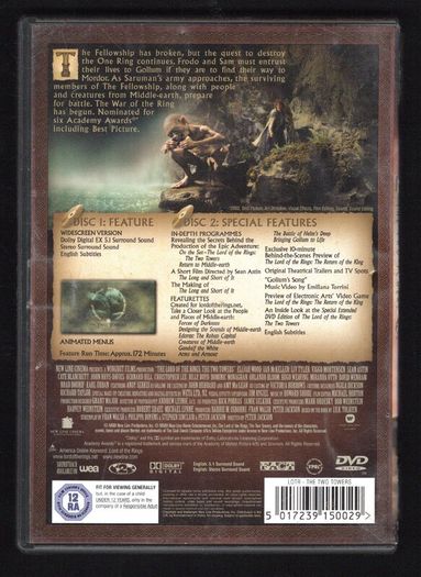 Lord Of The Rings The Two Towers DVD Movie. Staring Elijah Wood, Ian McKellen and Liv Tyler