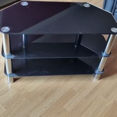 Black Glass TV Stand Unit 80cm Excellent Condition Quick Sale