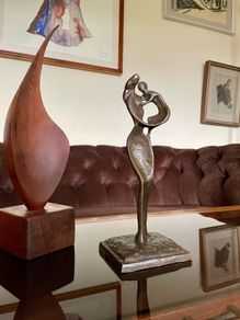 Abstract Modernist Bronze Mother and Child Sculpture Statue Figurine