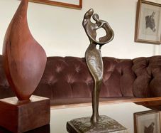Abstract Modernist Bronze Mother and Child Sculpture Statue Figurine