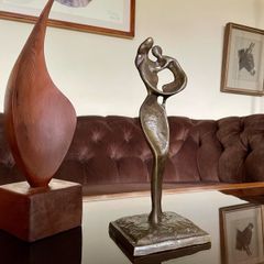 Abstract Modernist Bronze Mother and Child Sculpture Statue Figurine