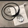 OOAK Chunky Black Leather Necklace with Carved Selenite Stone in Macrame Image 5