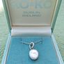 925 Sterling Silver Necklace with Real Freshwater Pearl Pendant length18,5" - 3g Image 2