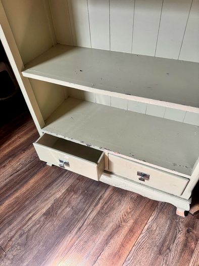 Open bookshelf with two large drawers