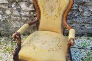 Antique victorian carved walnut &amp; needlepoint armchair