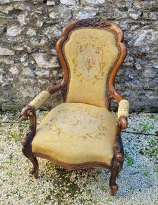 Antique victorian carved walnut & needlepoint armchair