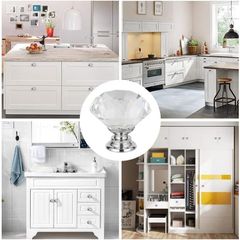 BNIB 4 Pack 30mm Crystal Glass Cabinet Door Knobs Cupboard