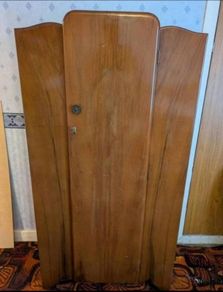 Vintage 1940s Art Deco Wooden Wardrobe Mid Century Gentlemans Compactum