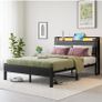 Double Bed Frame, 4FT6 Bed Frame Ergonomics Double with Charging Station and LED Lights Image 9