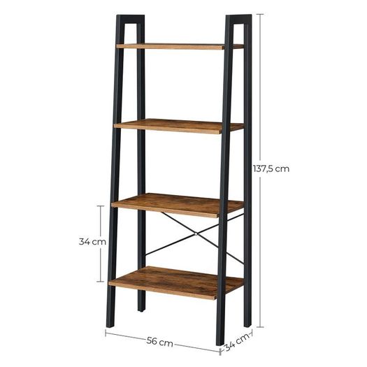 Industrial Design Ladder Shelf 4 shelves  stand shelf, bookshelf, 4 levels ladder shelf, metal, easy mounting, stable, for living room, bedroom, kitchen, vintage brown-black