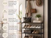 Industrial Coat Rack with Shoe Storage & Bench | Hall Tree with 5 Shelves & 10 Hooks