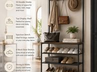 main image for ad Industrial Coat Rack with Shoe Storage &amp; Bench | Hall Tree with 5 Shelves &amp; 10 Hooks