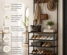 Industrial Coat Rack with Shoe Storage & Bench | Hall Tree with 5 Shelves & 10 Hooks