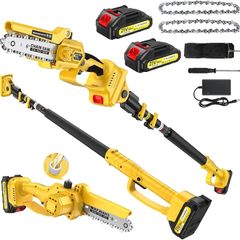 Chainsaw, 2.2 m Pole Saw 6 Inch, 2x 2000 mAh Battery Chainsaw, 1000W Brushless Mini Chain Saw Cordless with Oiler, 180 Adjustable Head for Tree Trimming, Branches, Garden, Gift for Men Fathers