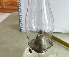Vintage Lamplight Farms Glass Hurricane Oil Lamp Raised Dot Pattern Hobnail the glass base made in Astria.