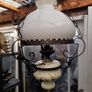 Beautiful Edwardian Hanging Oil Lamp with a Milk Glass Shade and Decorative Ceramic Reservoir Converted to Electric Image 9